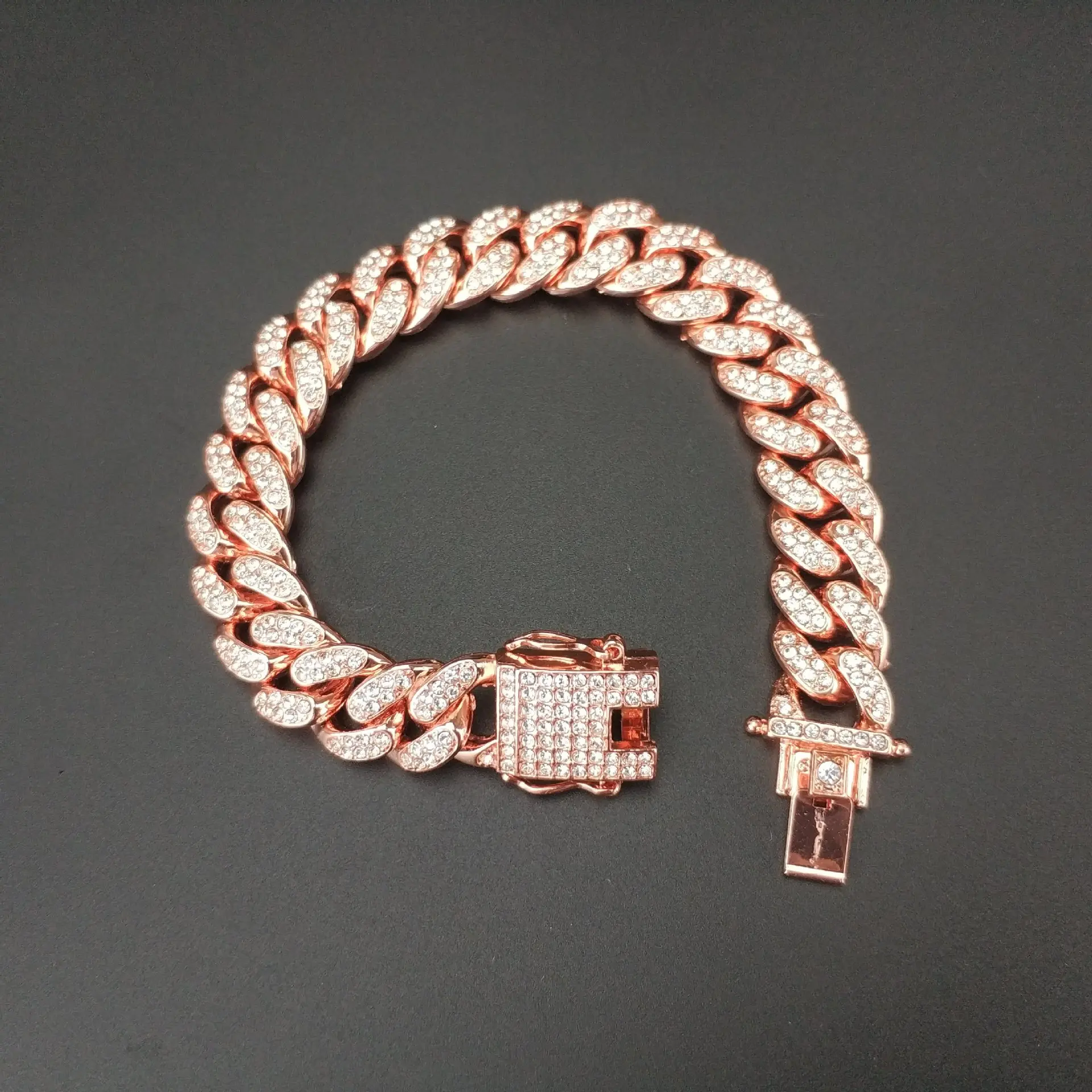 12毫米冰出古巴项链链嘻哈珠宝choker金银彩色水钻cz扣为男子说唱歌手