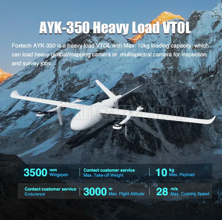 Foxtech Ayk350 Fixed Wing Surveillance Drone Long Range Night Vision
