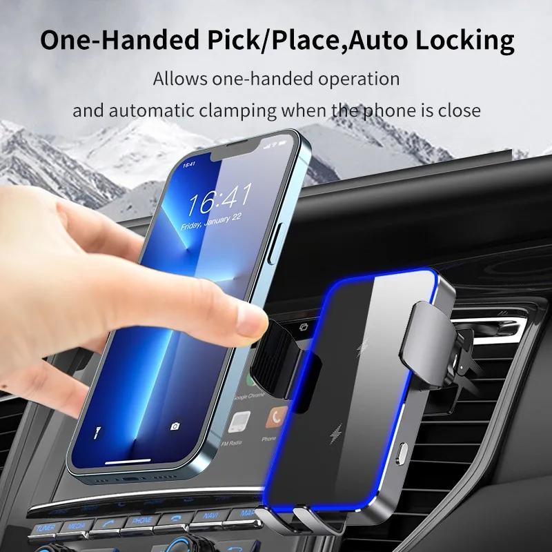 Factory Direct Sales High Quality Double Coil Wireless Car Charger Vent Bracket Wireless Charger for Mobile Phone