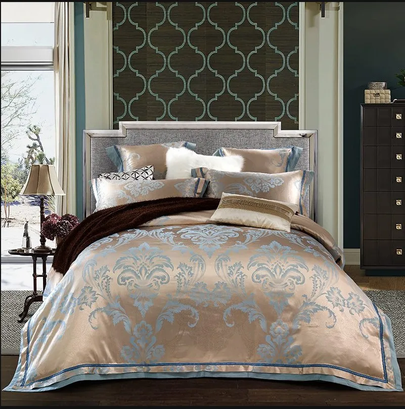 Оптовая продажа с фабрики Европейский сатин жаккард вышивка 100% хлопок роскошный комплект из 4 предметов 6 шт. в