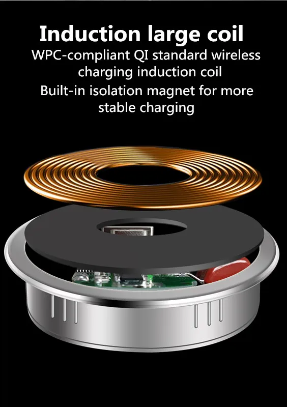 Wholesale Qi intelligent furniture office 5W Dual USB Embedded desktop waterproof wireless charger 3in1