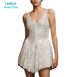 Custom Style V Neck Shiny Mini Women Dress Sexy Women Dress