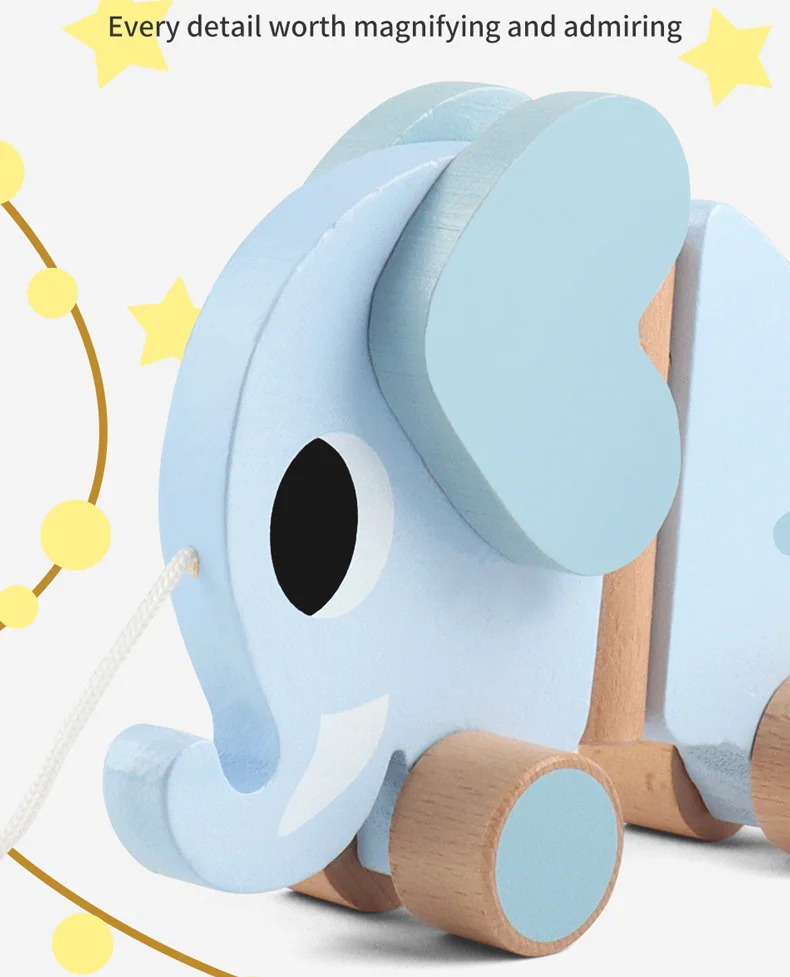 Деревянный слон вращающаяся качалка-пуш и тянуть вдоль автомобиля Вибрирующая детская игра небьющаяся веревка игрушка для домашних животных