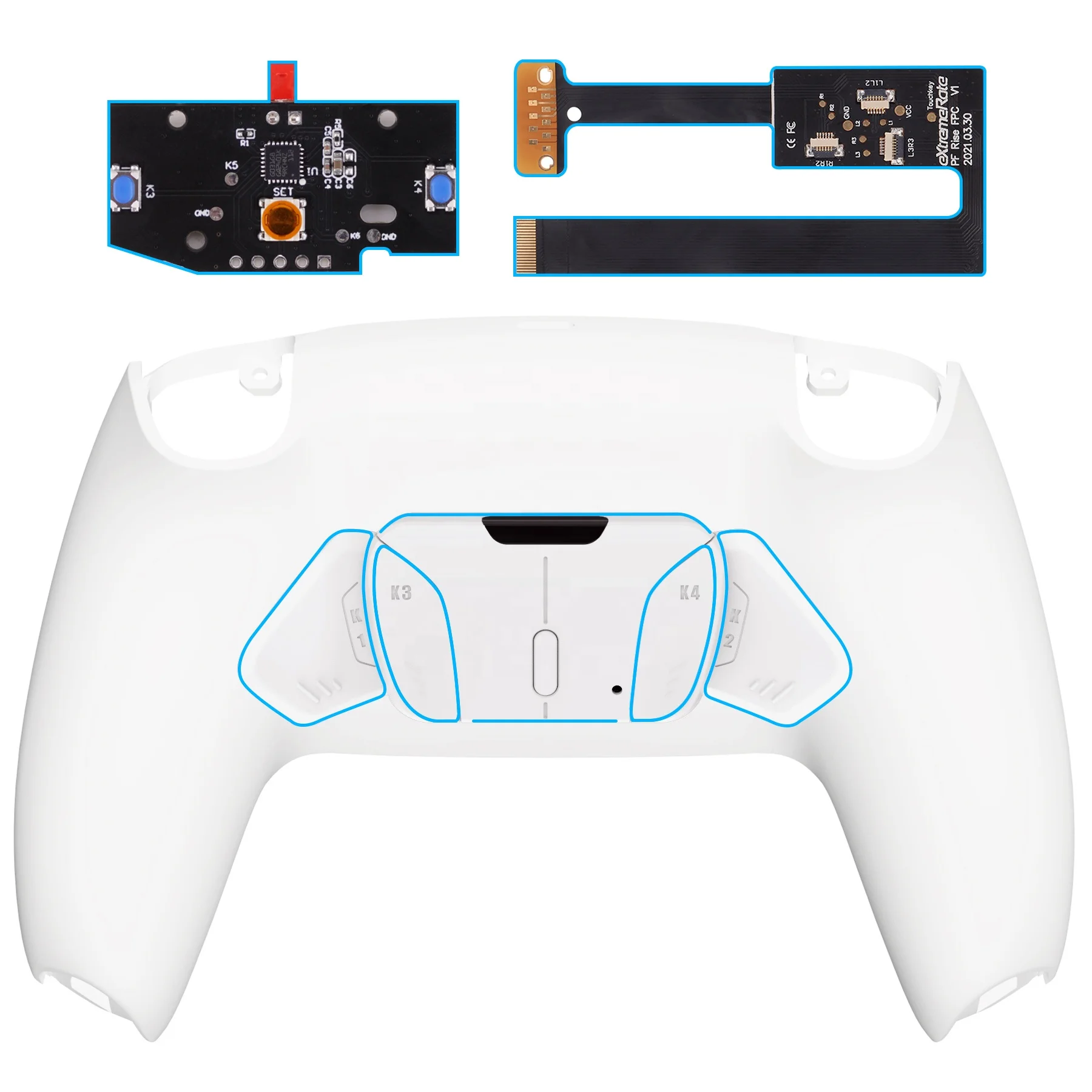 White-Silver Real Metal Buttons (RMB) Version RISE4 Remap Kit for PS5 Controller BDM-010/020 -YPFJ7008