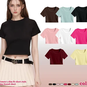 Summer T-Shirt Short Slim-Fit Casual Fried Street Cool Top 92% Cotton Crop Top