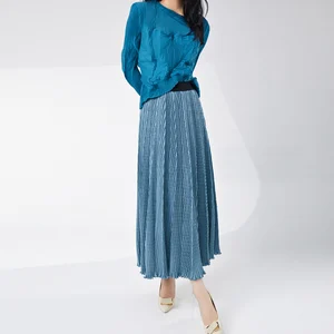 Women's Fashion A-Line Half Skirt Sweet and Elegant Solid Color Long Pleated High Waist Slim Plus Size Women's Pleated Skirt