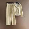 Yellow top + lace vest + yellow pants-three-piece set