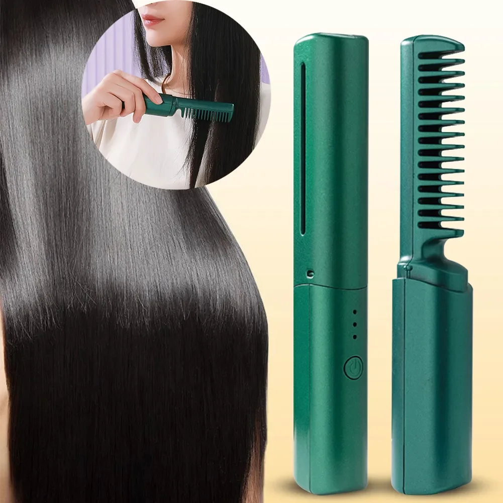 2 in 1 Lazy Straightener Hair Hot Comb Portable Mini USB Rechargeable Hair Straightener Fast Heating Hair Styling Tools