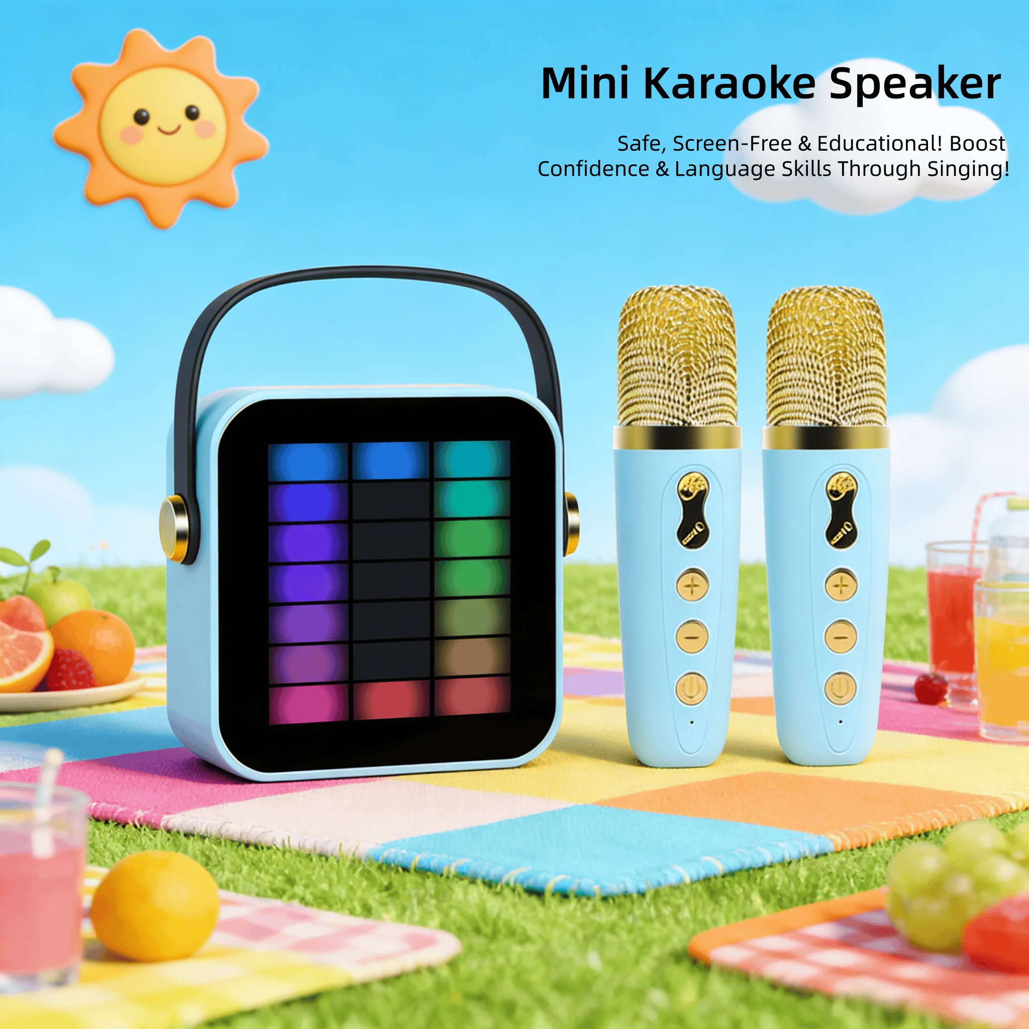 Portable 6W LED Kids Bt Karaoke Speaker ZX01 with 2 Wireless Mic