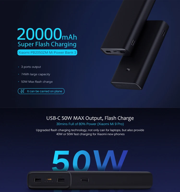 Xiaomi Mi Power Bank 20000mah 50w External Battery Quick Charge Usbc