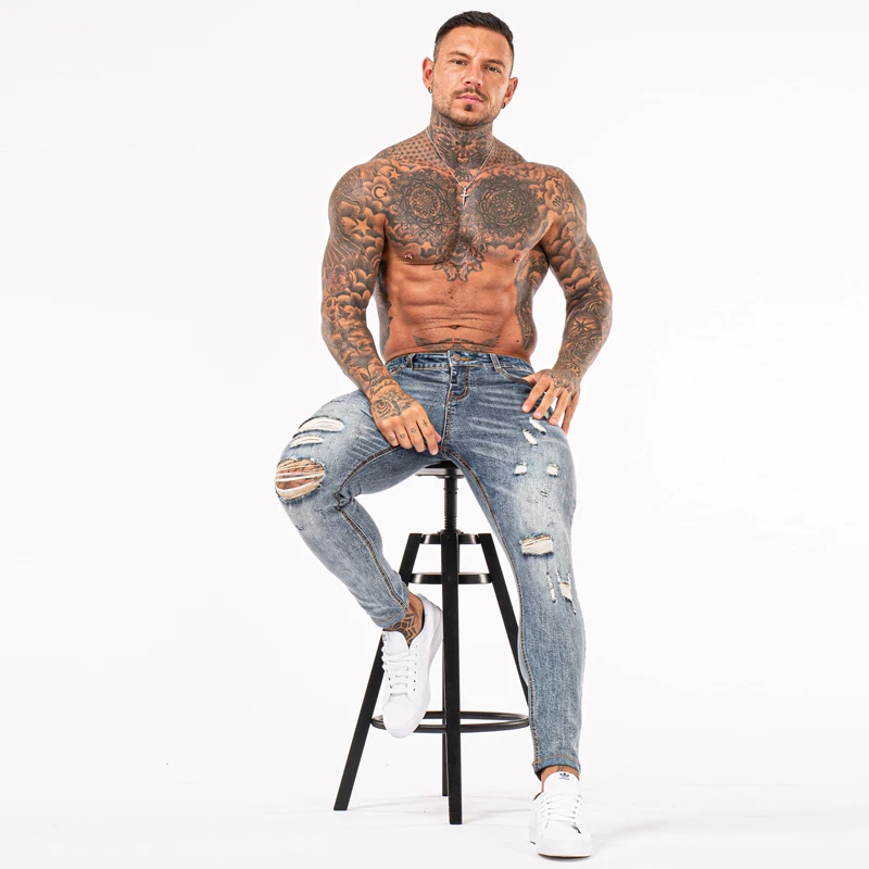 Gingtto New Style Genes Pant Stylish Denim Jean Light Blue Ripped - Main Image