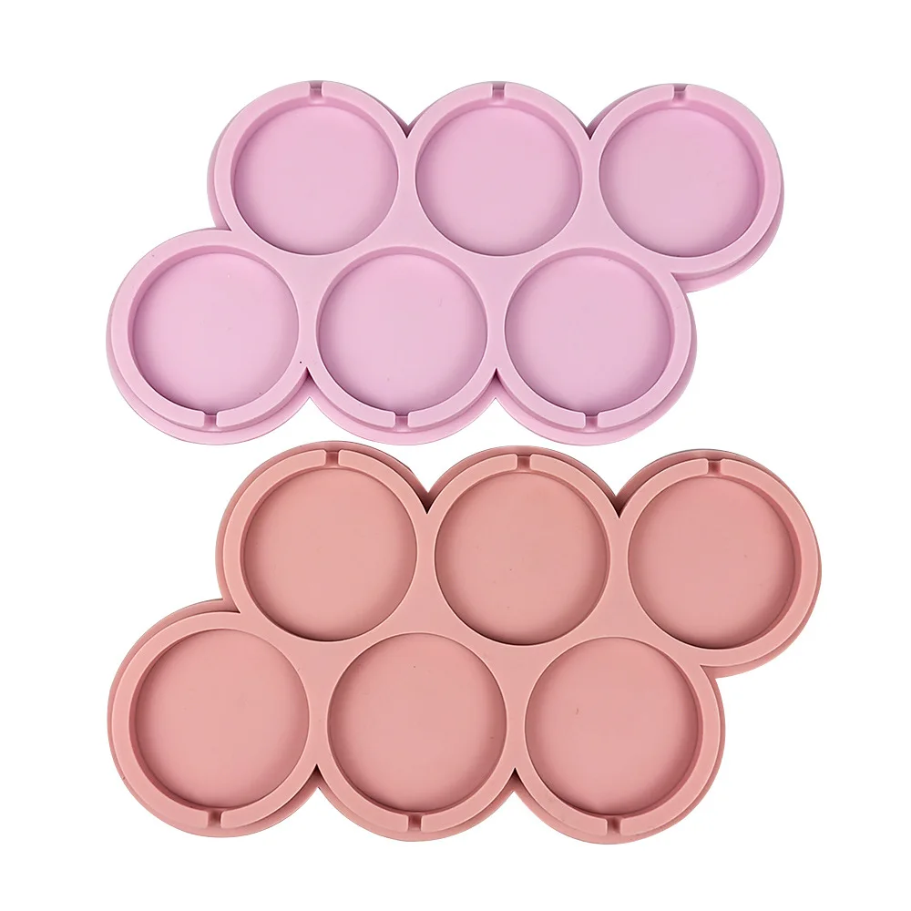 Silicone Eco-Friendly Candy Mold Six Connected Round Sheet Six Holes Heart Size Star Shape Russian Lollipop manufacture