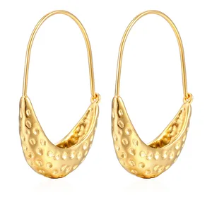 MW Fashion 18K Gold-Plated Stainless Steel Trendy Geometric Huggie Hoop Earrings Boat-Shaped & Waterproof for Party Occasions