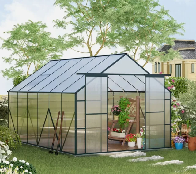 Large Plastic Greenhouses Polycarbonate & Aluminum with Sliding Door 4mm PC Panel Customization  Garden Buildings Rotproof