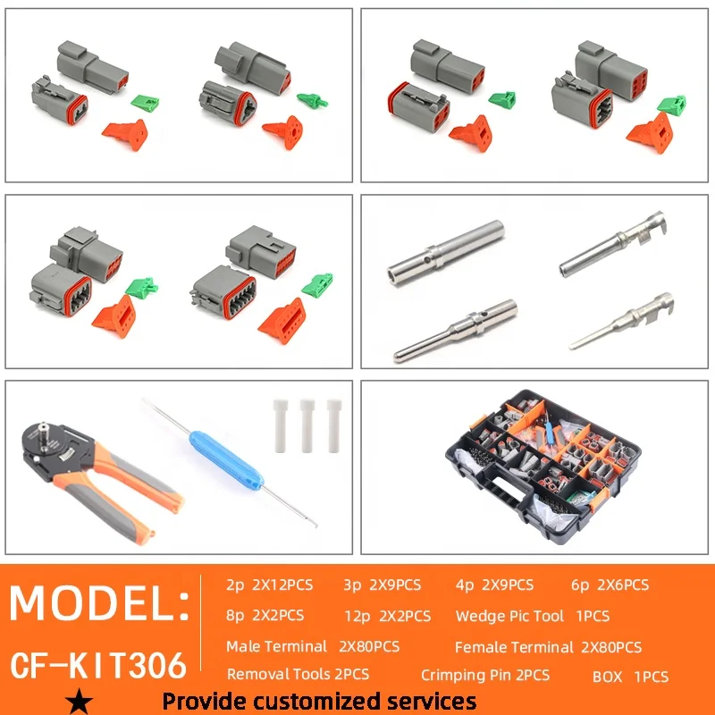 Deutsch Connector Kit with Crimping Tool Female Male Automotive Stamped Contacts for Auto Connectors  Wire Connectors