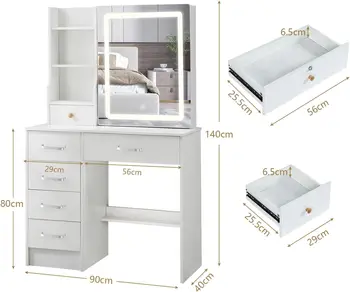 Vanity Set with 3 Lighting Modes for Bedroom, Vanity Table with Drawers and Chair