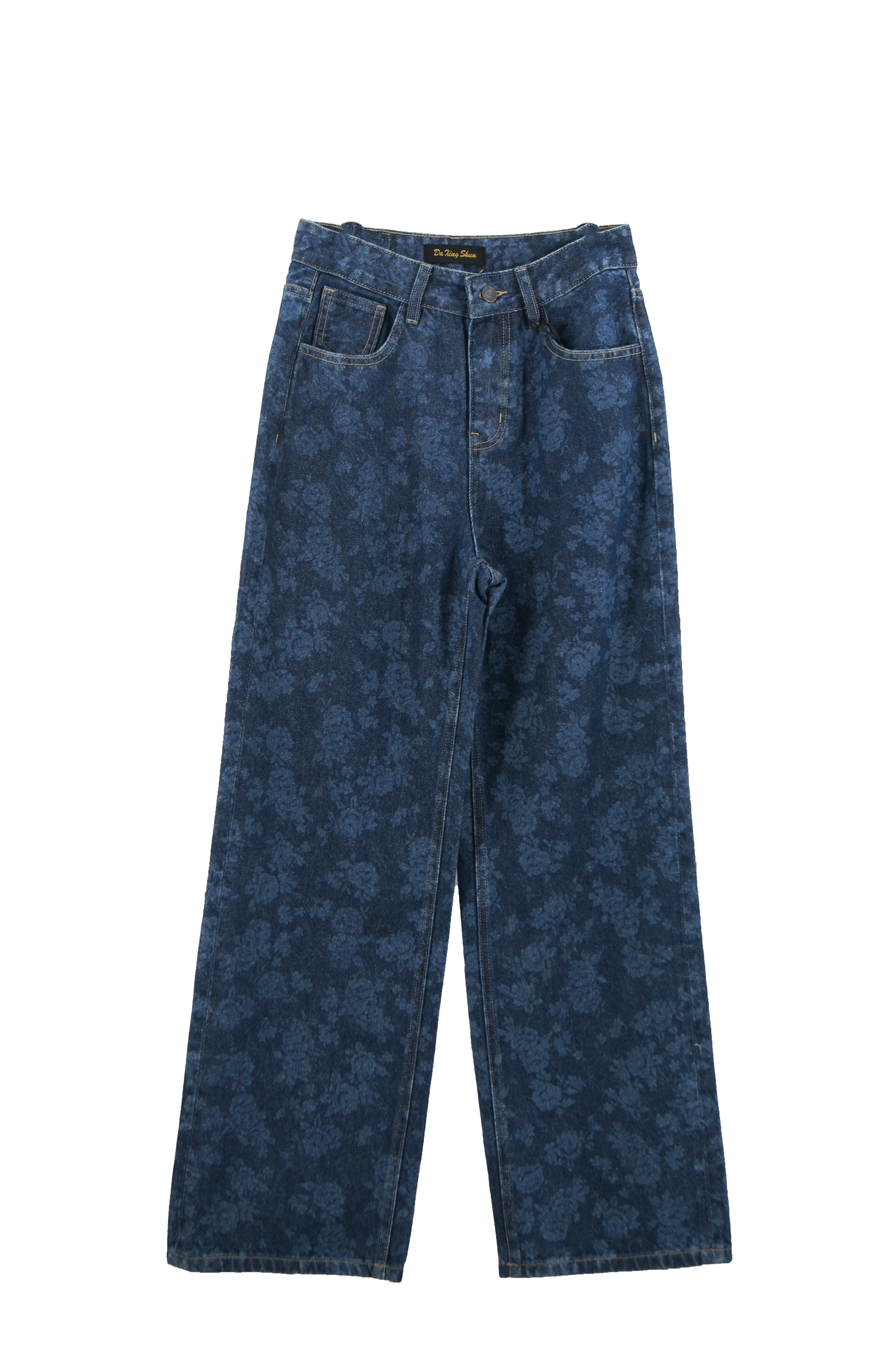 Women's Straight-leg Denim Wide-leg Pants with a Vintage Jacquard Loose Style