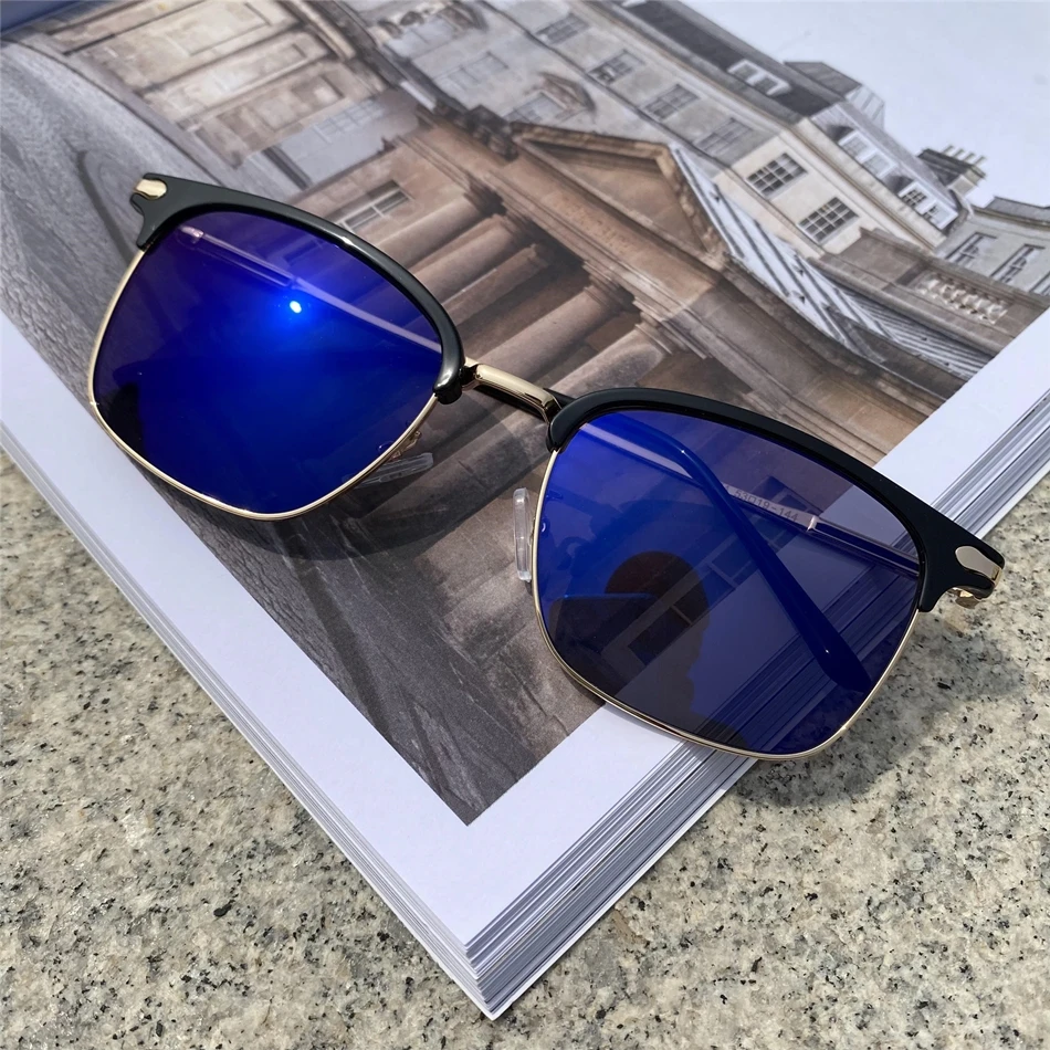 Gafas fotocromáticas fotogray anti Reflex Homme cuadrado negro ceja oro  metal hombres mujeres 2024 medias monturas para gafas