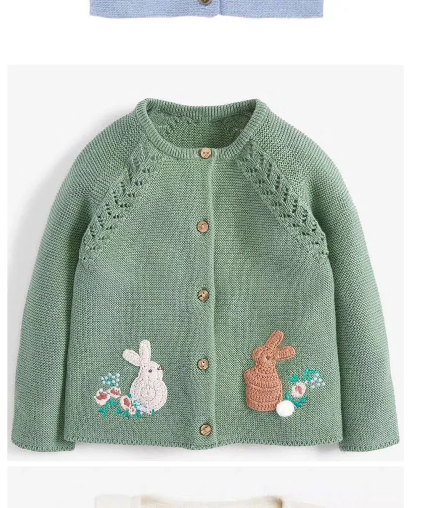 Autumn and Winter Arrival Baby Kids Unisex Embroidery Pattern Long Sleeves Casual Cardigan