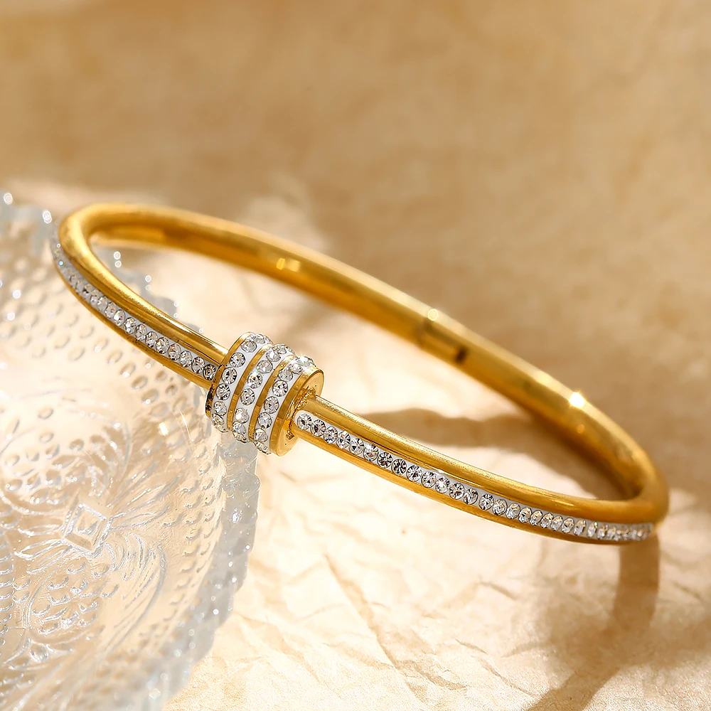 XIXI Waterproof Luxury Acier Inoxydable Women 18k Gold Plated Zirconia Stainless Steel Fashion Jewelry Bracelets Bangles