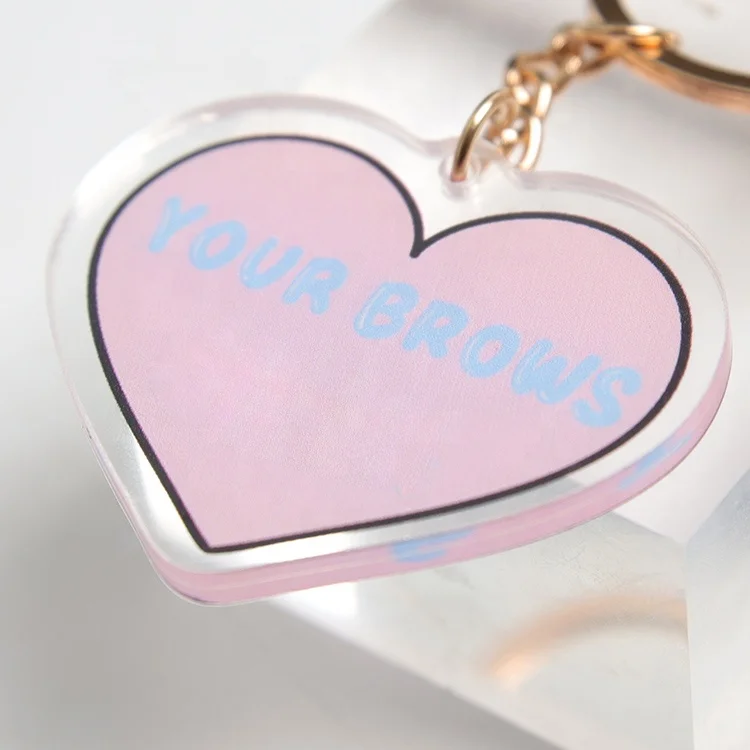 Key Chain Designer Custom Print Logo Clear Heart Shaped Cute Charms Acrylic Keychain for Promotional