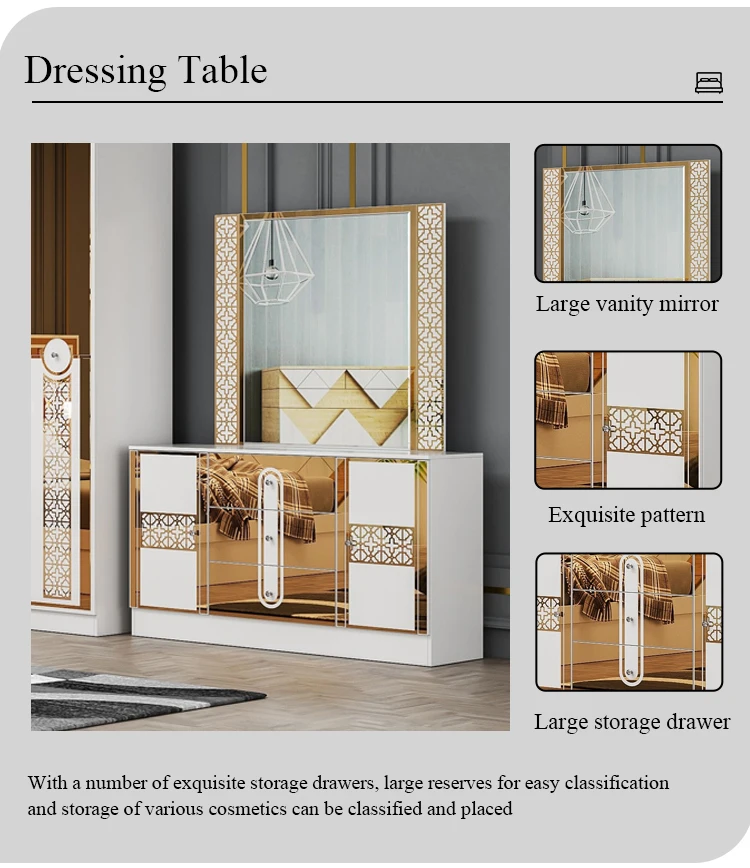 Royal Classic Luxury King Size Double Bed With Wooden Wardrobe Dresser ...