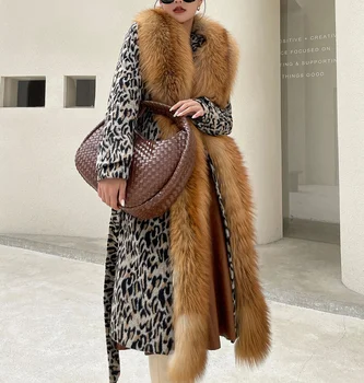 Good Quality OEM Custom Women Winter Trench Coat Big Real Fox Fur Trmming Wool Coat Ladies Cashmere Wool Coat With Fur