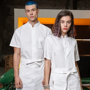 Summer Half-Sleeved Extra Long Thin Breathable Kitchen Aprons Set Chef's Uniform for Food Service Wholesale Price Restaurant