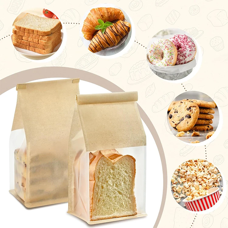High Quality 350gsm Kraft Paper Bread Bag Matte Finish Gold Foil Printing Stamping-for Coffee Milk Noodles Corn Sugar UV Shop