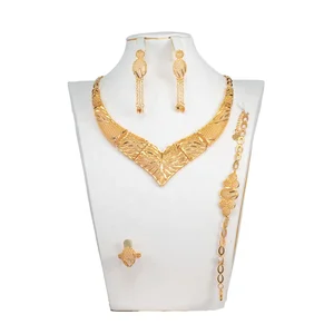 Gold Plated Bracelet Bangle Jewelry Luxury Women Bridesmaid Jewelry Gift Set 18k Gold Plating Brass Ring