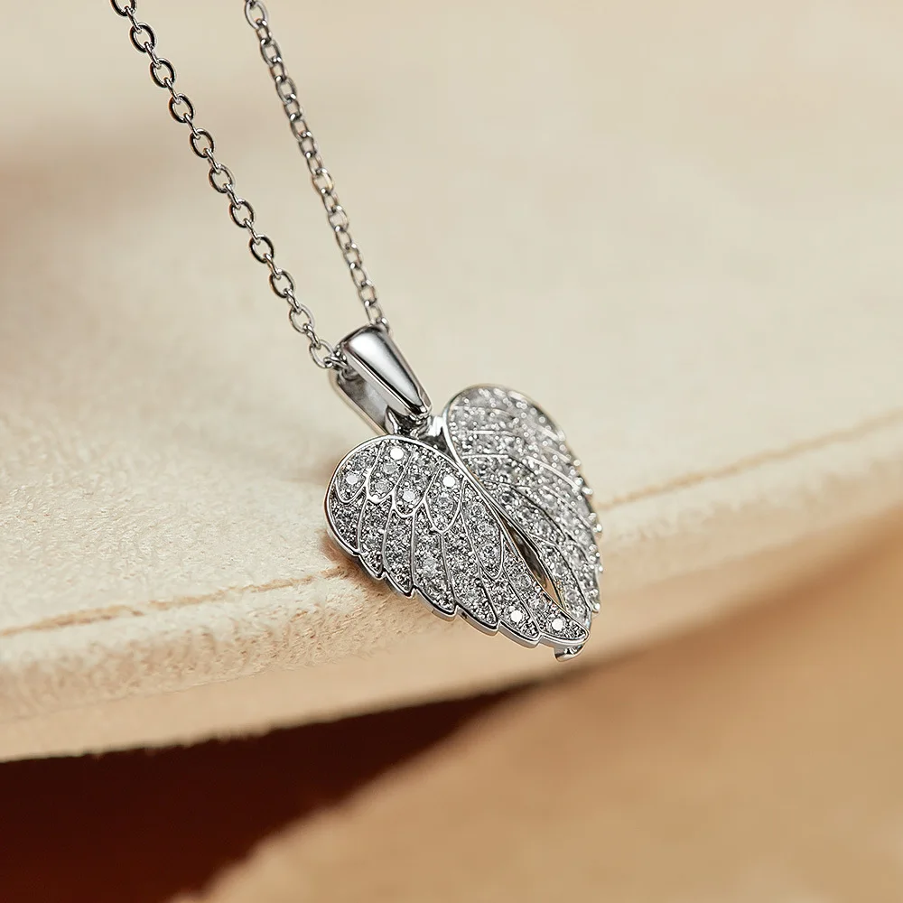 18k Gold Plated Stainless Steel Angel Wings Locket Necklace Personalized Zircon Heart Pendant Custom Memorial Jewelry for Women