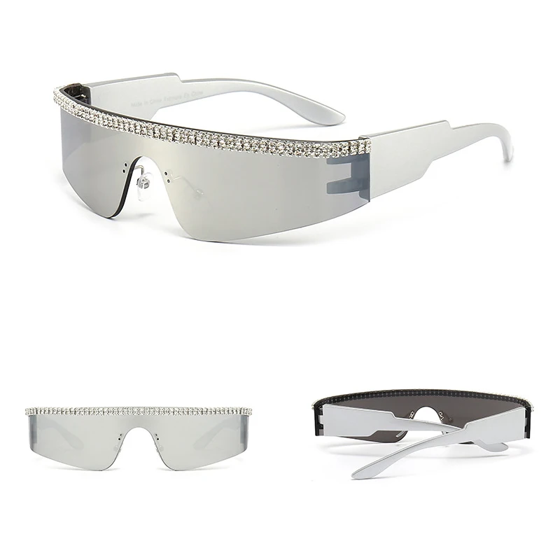 暮らしに便利なアイテム DL Women Sunglasses Oversized Punk Crystal Luxury Glasses 工芸品