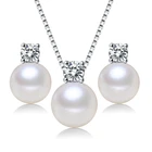fashion natural freshwater pearl necklace and earring real pearl jewellery set fresh water cultured pearl jewelry set 925 silver