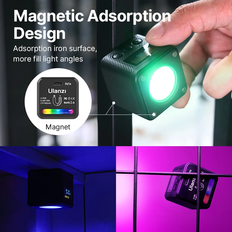 Ulanzi L2 RGB COB Magnetic Mini Cube Video Light With LCD, 50% OFF