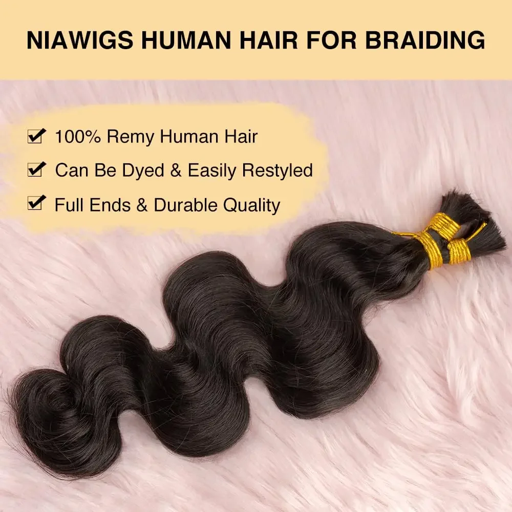 Body Wave Ανθρώπινη τρίχα όγκου για πλέξιμο βραζιλιάνικο Remy χωρίς υφάδι φυσική μαύρη πραγματική επέκταση ανθρώπινης τρίχας 16 ιντσών_voghion.com