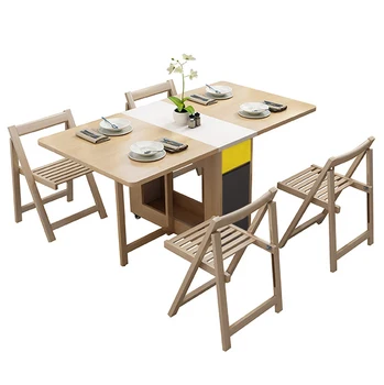 Space Saving Rectangular Movable Double Drop Leaf Folding Tables Chairs ...