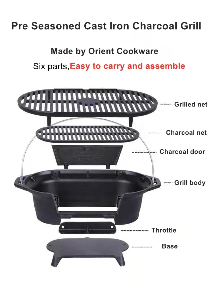 Factory Supplying Cast Iron Portable Charcoal Grill