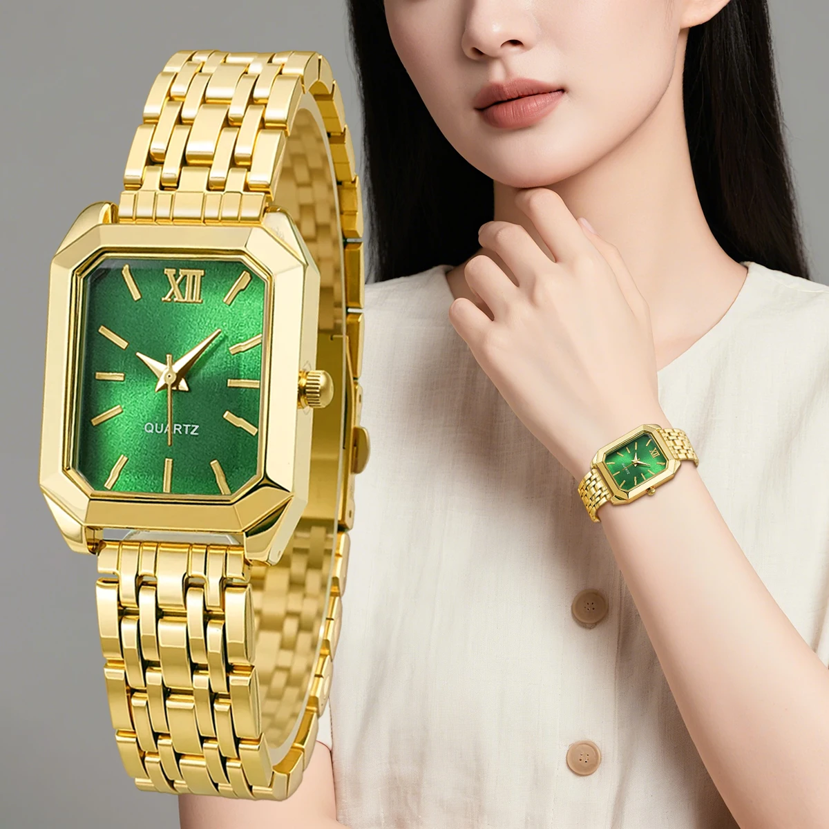 Elegant Gold & Silver Ladies Alloy Strap Watch