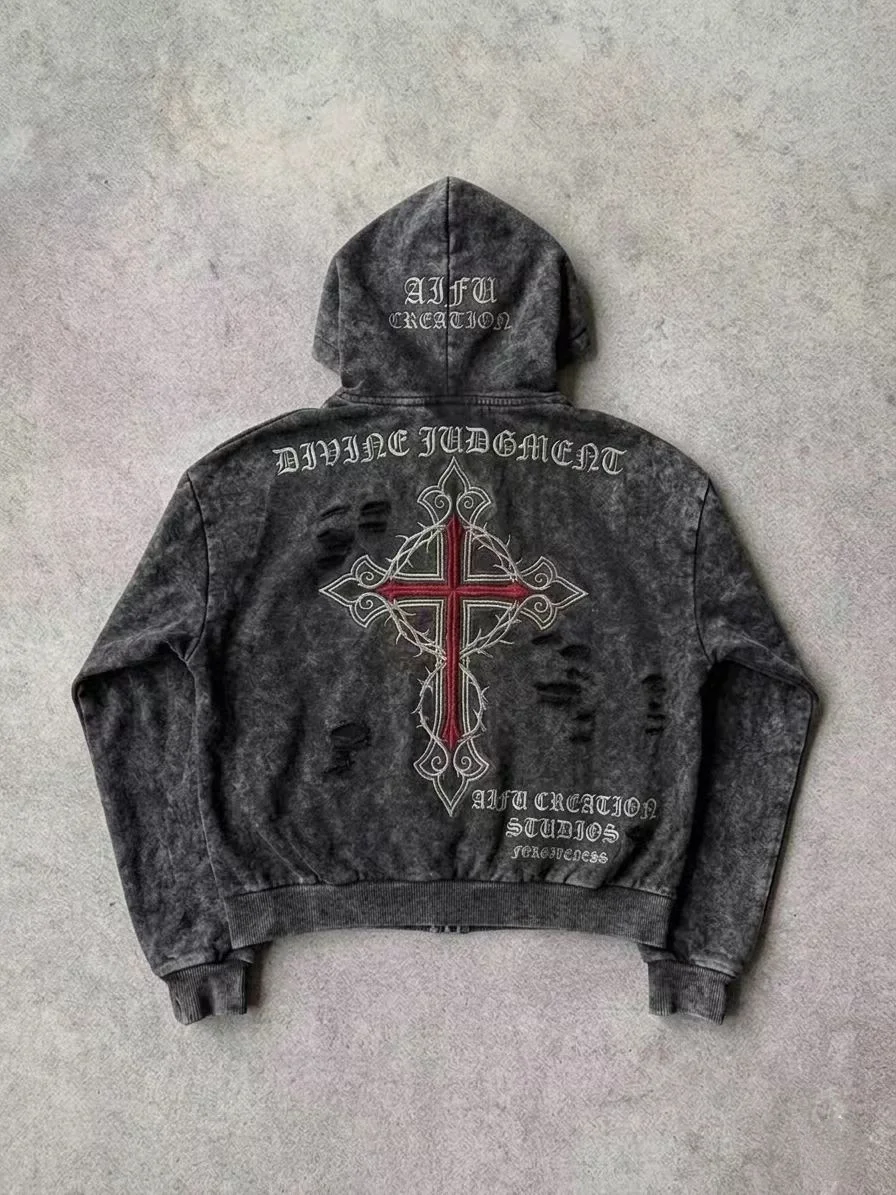 Custom Opium Aesthetic 100% Cotton Hoodie Acid Wash Distressed