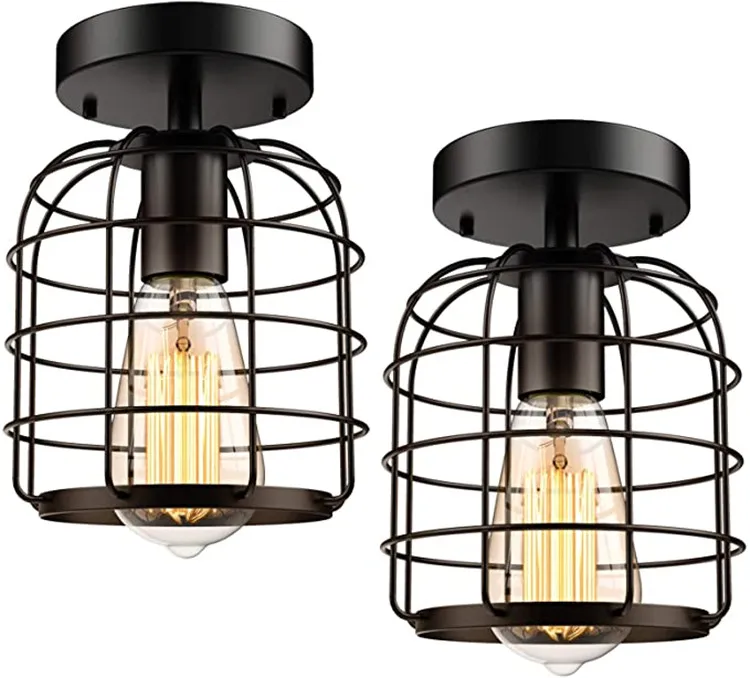 New Design Black Metal Cage Creative Industrial Led Ceiling Light For Home Decoration