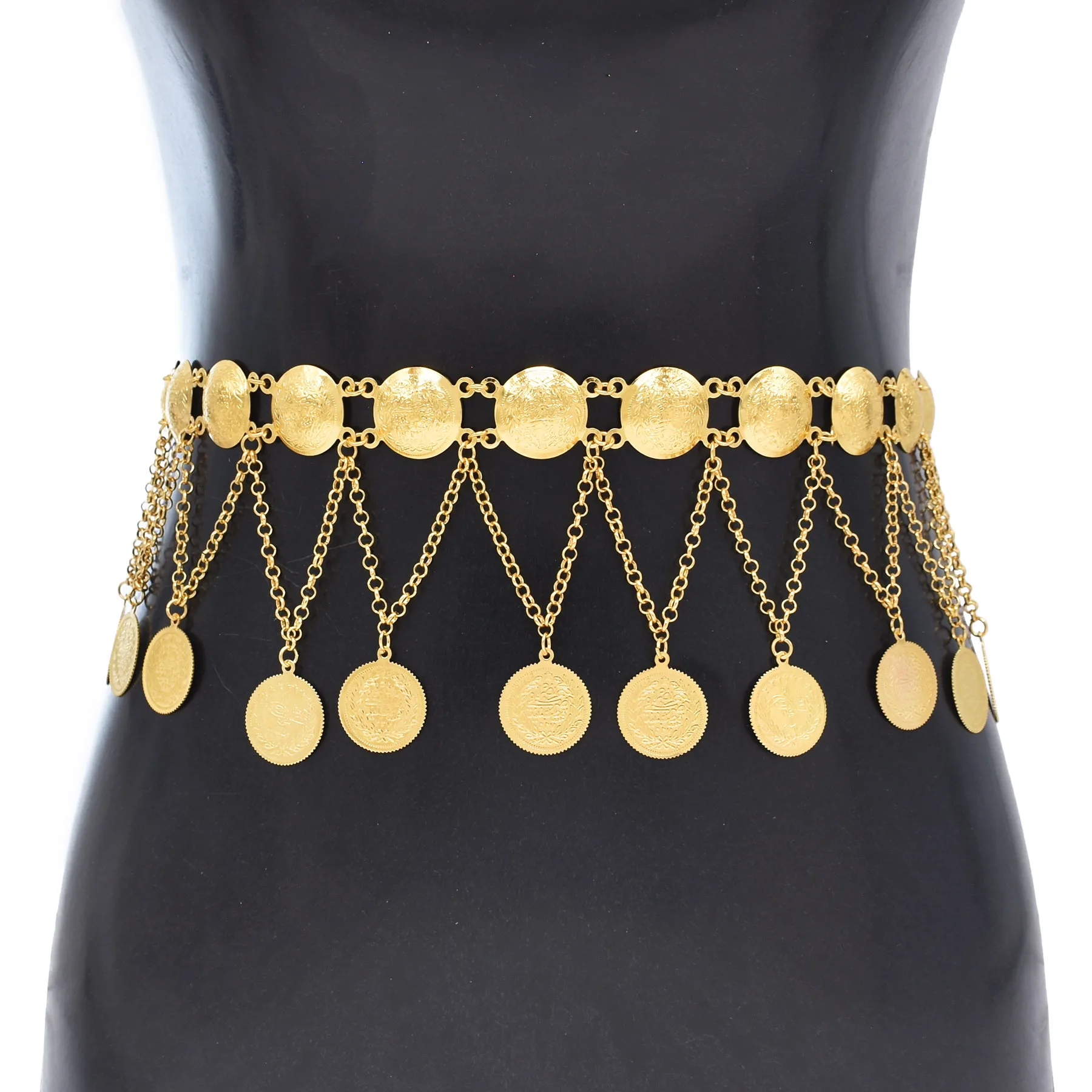 Gold Bell Belly Dance Waist Belt Chain for Women Girl Indian Thailand Party  Big Coin Chain Tassels Body Jewelry - Main Image