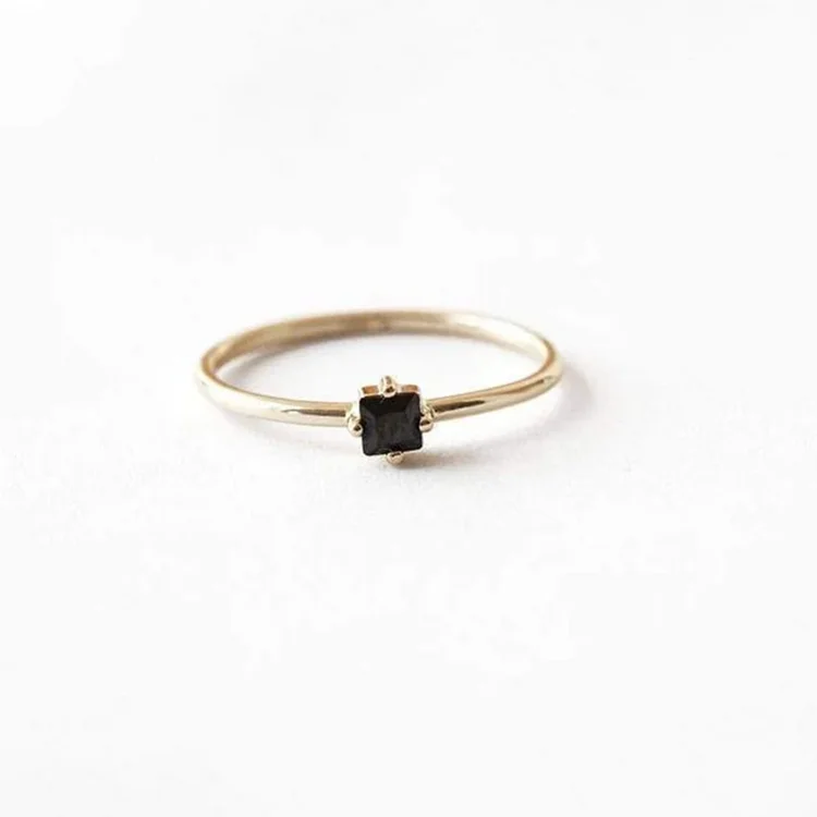 Simple Single Stone Ring Real 925 Sterling Silver Jewelry square Women Men Ring Black Stone