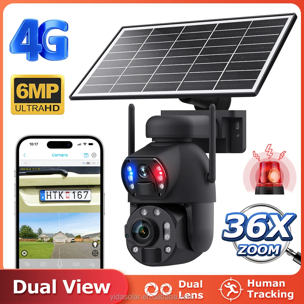 4G Sim Card Camera UBOX 3 Screen 6MP Outdoor PIR PTZ Human Detection Security Network Camera 360 PTZ CCTV Solar 4G Camera