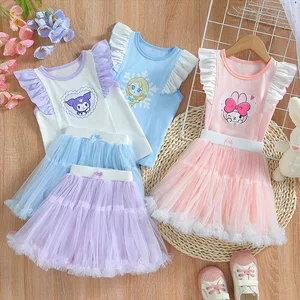Korean Style Baby Girl Summer Birthday Clothes Ruffled Undershirt Tutu Princess Skirt Dress Two-piece Set Cotton Breathable Kids