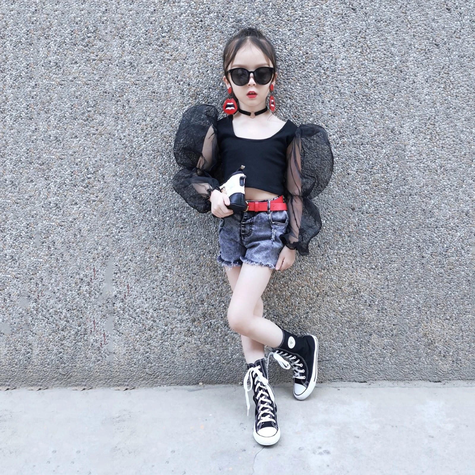 Summer Girls T Shirt Crop Top Kids Short Tee Children Streetwear Clothes Fashion Mesh Patch Puff Long Sleeve 2 12 Years Buy Kids Girl Frock Design Puff Sleeve Crop Tops European Style Kids