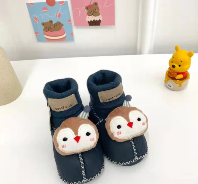 Cartoon baby toddler shoes new autumn and winter sheepskin wool one warm soft frosted bottom
