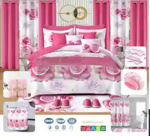 100% Cotton Touch 30pcs Bedspread Set With Bathroom Sets Luxury 30 Piece Plant Pattern Polyester/Cotton Quilt Set with Curtains