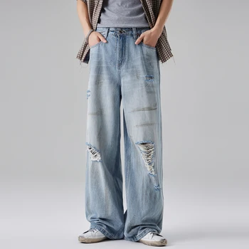 OEM Custom Summer Men's Light-Colored Retro Style Loose Straight Jeans