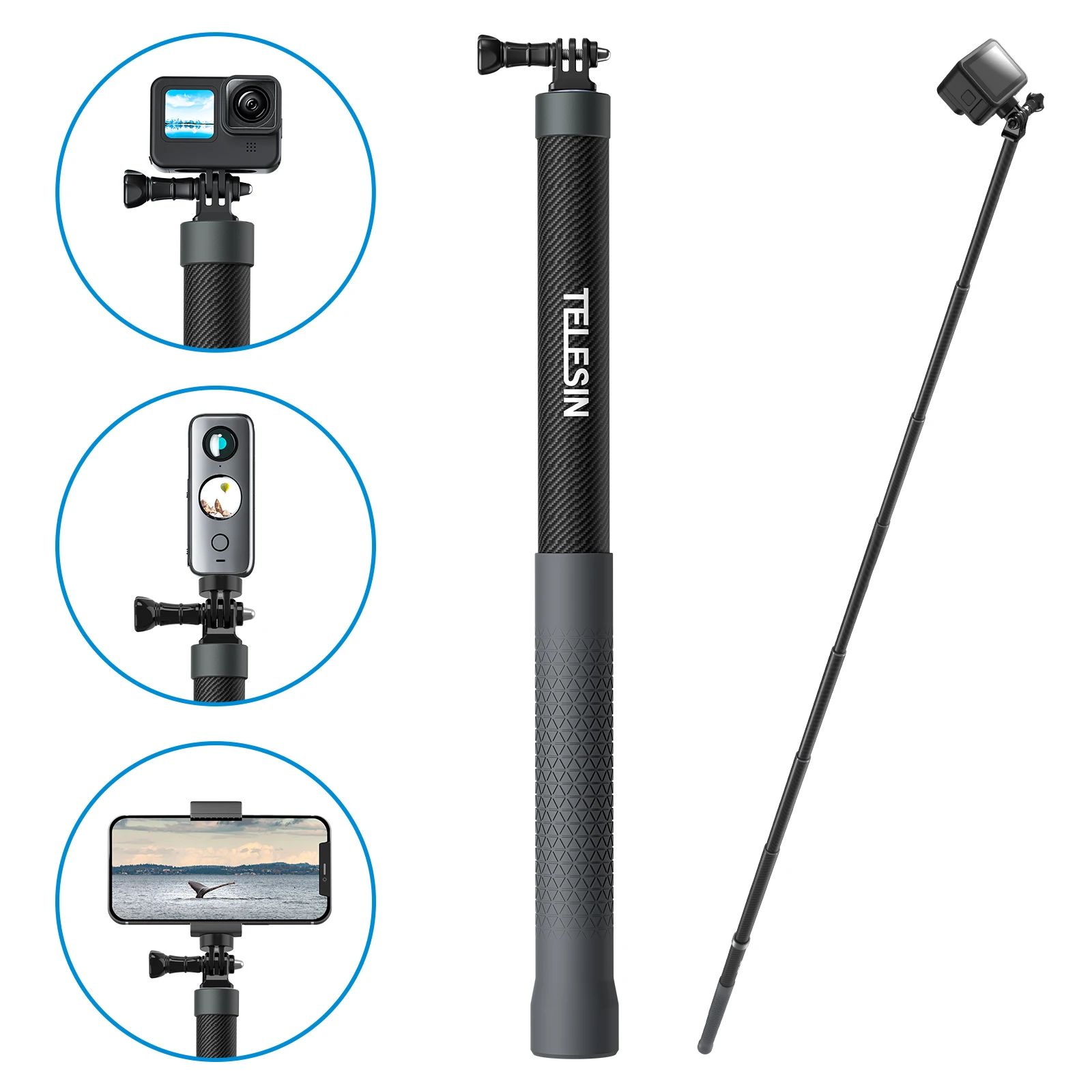Telesin Carbon Fiber Selfie Stick Ideal for Gopro Cameras