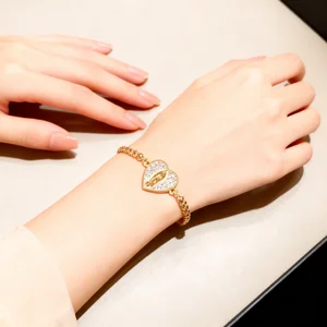 Women Custom Tennis Adjustable Bracelet Fashion Chain & Link Bracelets Gold Plated Copper Heart Zircon Diamond Wedding Jewelry